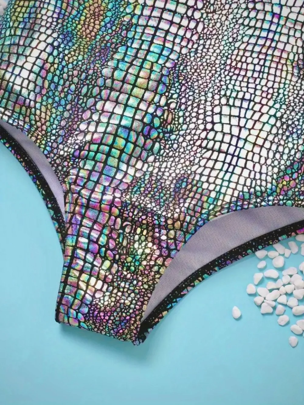 Metallic Snakeskin One-Shoulder Swimsuit | Size Small